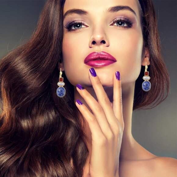 12 Pairs Vintage Geometric Druse Crystal Drop Dangle Earrings Ethnic Style Boho - Picture 7 of 7